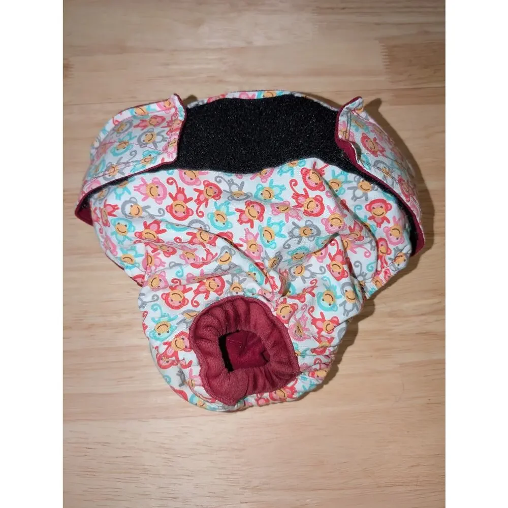 Cute Monkey Print Cotton Dog Diaper w/ Waterproof Inner Lining for Housebreaking